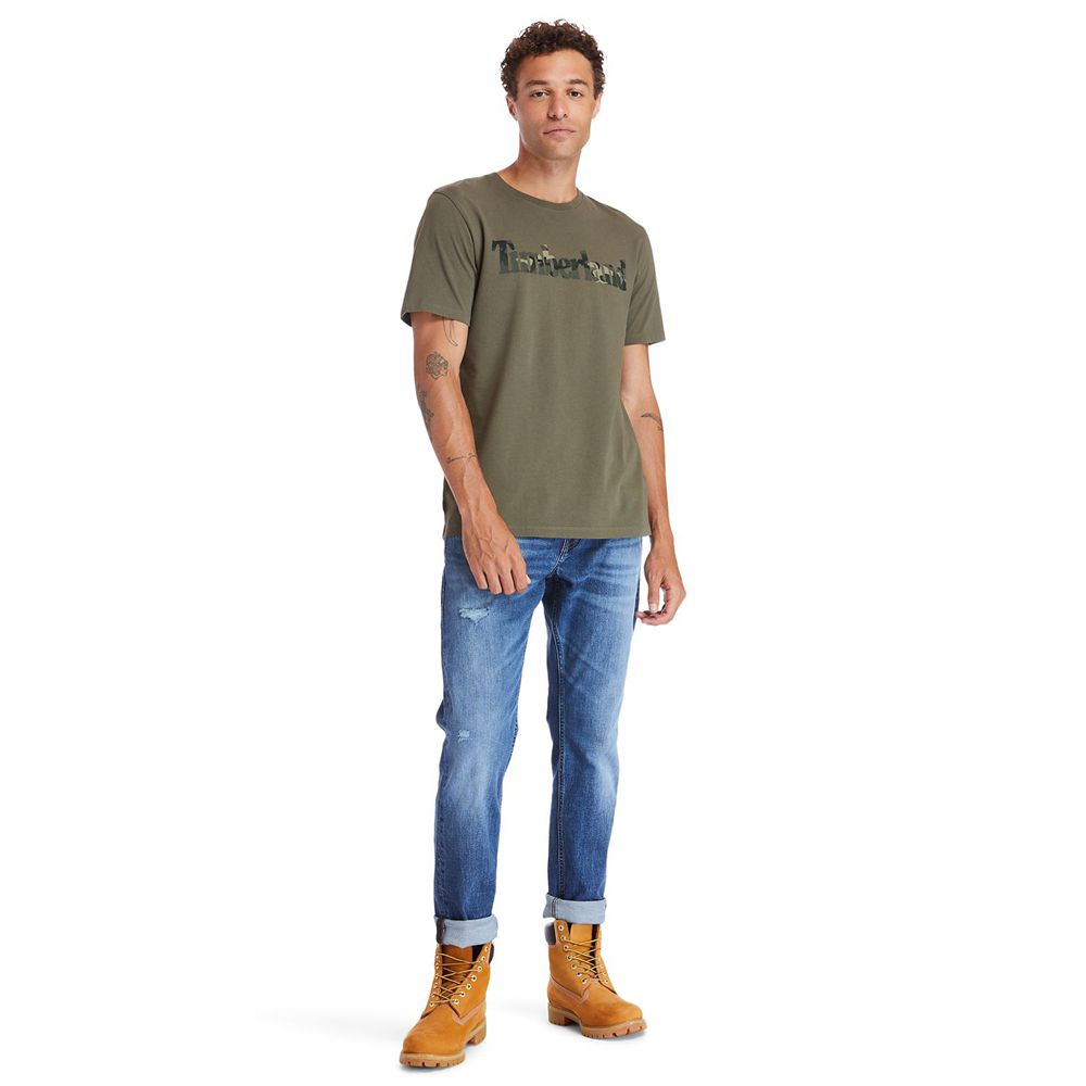 Timberland Μπλουζάκια Ανδρικα Ελιά - Kennebec River Camo-Logo - Greece 4792863-RW